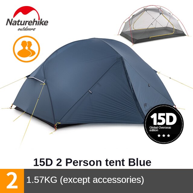 Naturehike MONGAR Series 2 Person 3 Season Camping Backpacking Hiking Ultralight Portable Outdoor Tent Waterproof Windproof 15D 20D Light Weight