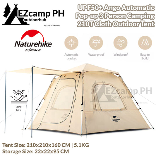 Naturehike ANGO 3 Automatic Pole Camping Tent 3 Person Quick Build with Awning Waterproof Portable UPF50+ Sun Protection Pop-up Folding Tent