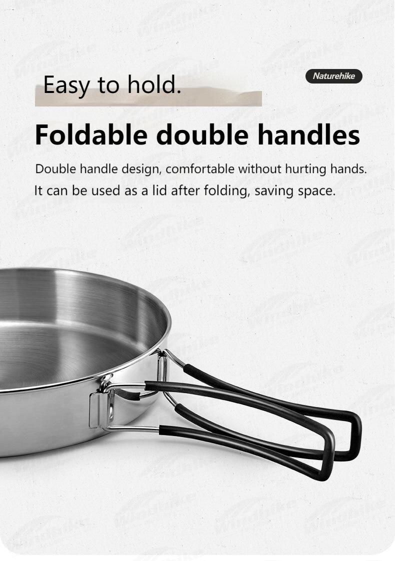 Naturehike Pure 304 Stainless Steel Camping Pot or Pot + Kettle Cookware Set Outdoor 3 in 1 Function and 5pcs in 1 Cooking Pot Frying Pan with Cover