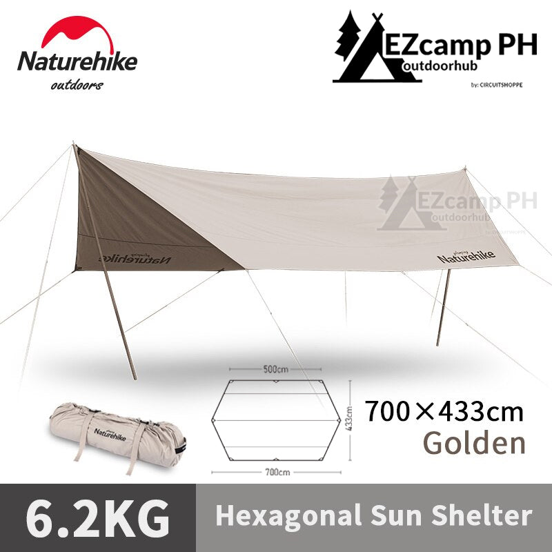 Naturehike Classy Premium Cotton Hexagonal Sun Shelter Outdoor 5-8 Person Large Space 700x433 CM Awning Windproof Waterproof Camping Canvas Sunshade Tarp Tent Canopy Nature Hike