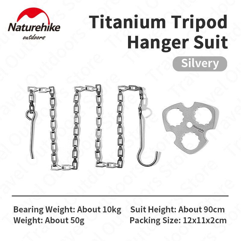 Naturehike Titanium Tripod Hanger Ultralight 50g Portable Camping Hiking Wood Bushcraft Cooking Equipment Hang Hook Picnic BBQ 10kg Max Load Suit