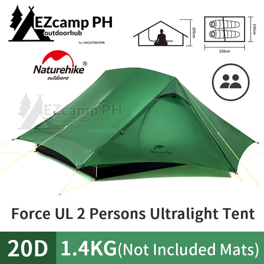 Naturehike Force UL2 Camping Tent 1.4KG Outdoor Ultralight 20D Silicone Large Space Waterproof Portable Camp Hiking Backpacking Cycling Tent With Free Mat UL 2 Nature Hike