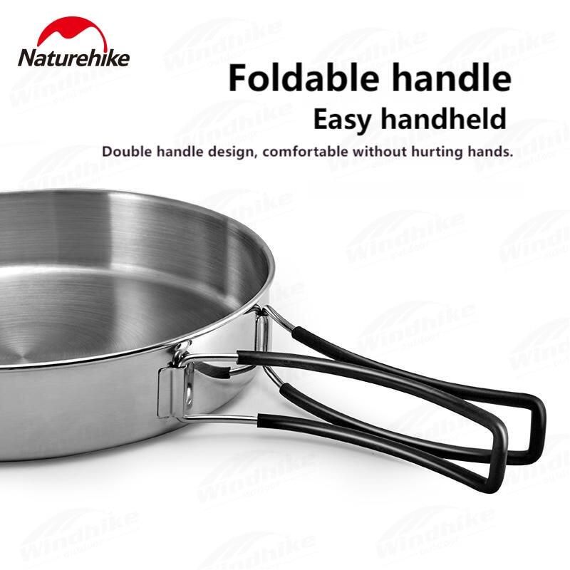 Naturehike Pure 304 Stainless Steel Camping Pot or Pot + Kettle Cookware Set Outdoor 3 in 1 Function and 5pcs in 1 Cooking Pot Frying Pan with Cover