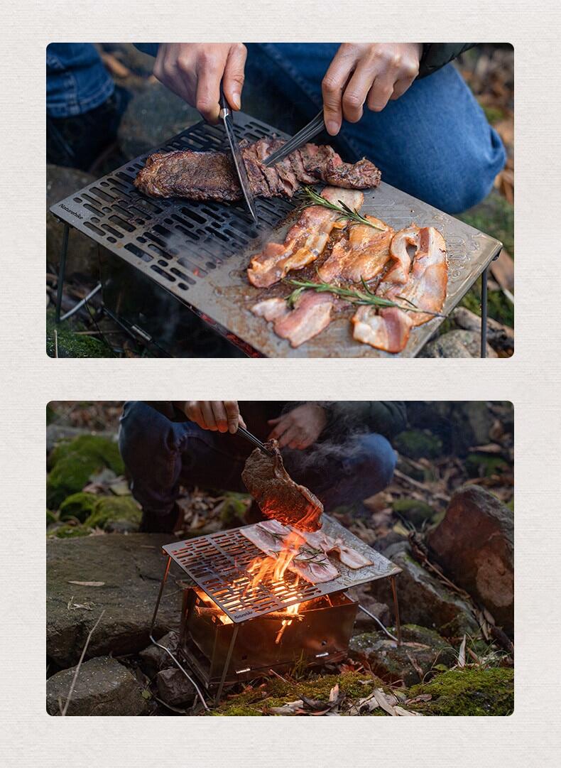 Naturehike 2021 New Titanium Baking Tray Ultralight Outdoor Barbecue Metal Plate Portable BBQ Fire Grill For Camping Hiking Picnic Baking With Storage Bag Nature Hike