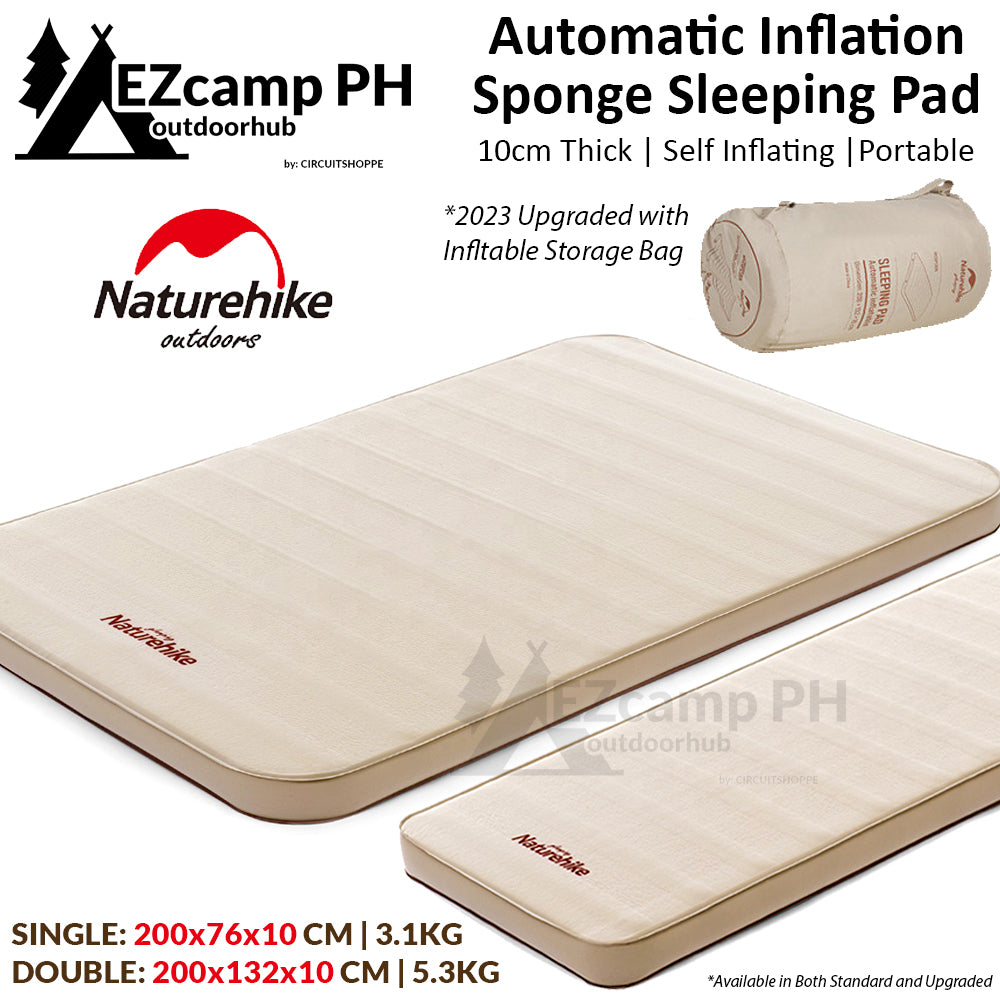 Naturehike Self Inflating Foam Pad 10cm Thick Outdoor Camping Portable Mattress Sleeping Bed Single Double Automatic Inflate Sponge Glamping Mat