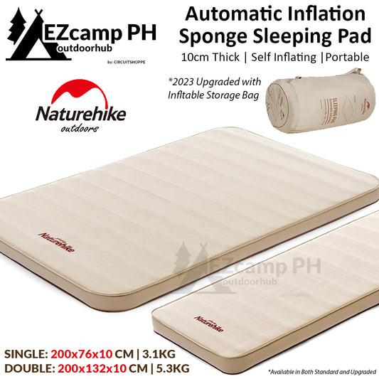 Naturehike Self Inflating Foam Pad 10cm Thick Outdoor Camping Portable Mattress Sleeping Bed Single Double Automatic Inflate Sponge Glamping Mat