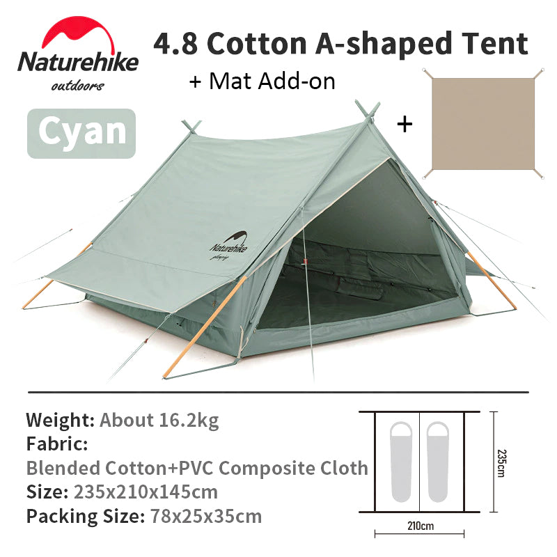 Naturehike EXTEND Series 4.8 2 to 4 Person Blended Cotton Outdoor A-Roof Glamping Camping Tent Eaves 4.8m² Portable with Awning Shelter Waterproof