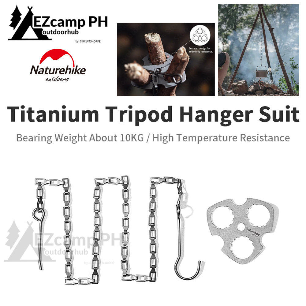 Naturehike Titanium Tripod Hanger Ultralight 50g Portable Camping Hiking Wood Bushcraft Cooking Equipment Hang Hook Picnic BBQ 10kg Max Load Suit