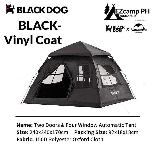 BLACKDOG by Naturehike 2 Doors 4 Windows Automatic 4 Person Camping Tent Auto Pop Up Fast Setup Poles Waterproof Outdoor Portable Folding Tent