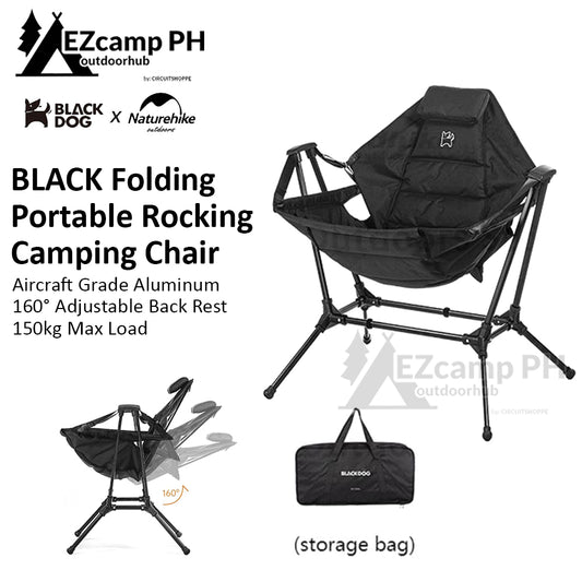 BLACKDOG by Naturehike Portable Folding Black Rocking Swing Chair with Pillow Adjustable 150kg Max Load Camping Picnic Chair 7075 Aluminum Recliner