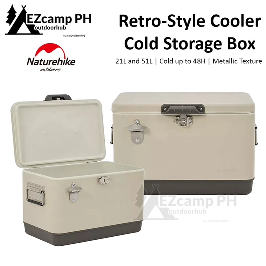 Naturehike 29L and 51L Retro Style Cooler Box Camping Food Drink Storage Ice Chest High Capacity Cold up to 48H Outdoor Picnic PP PU foam Insulation
