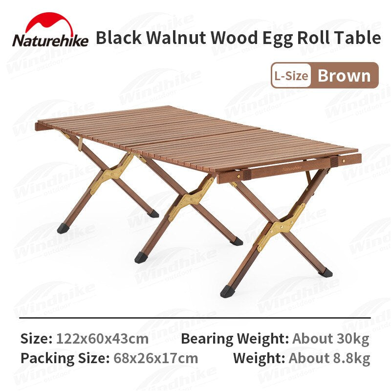 Naturehike Walnut Wood Egg Roll Folding Portable Camping Outdoor Table Small Large Size Solid Wooden Foldable Copper Plated Heavy Duty Support