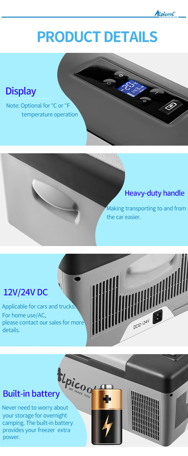 ALPICOOL C / EC Series 15 20 Liters Car Home 12V 24V DC and 220V AC Mini Portable Refrigerator Compressor Cooling Outdoor Camping Ref Fridge Freezer