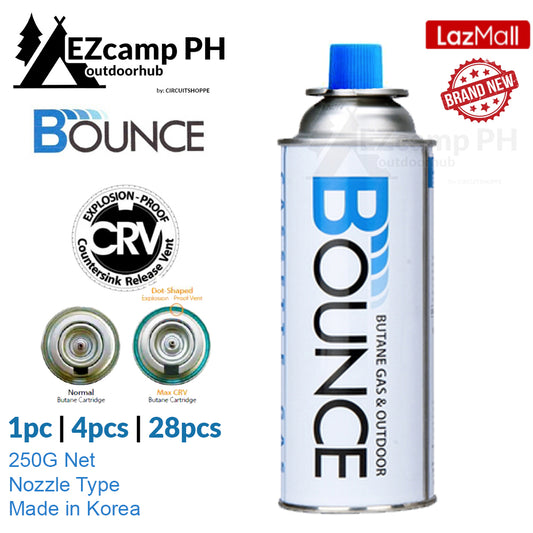 Brand New BOUNCE Butane Gas 1pc | 4pcs Pack | 28pcs Box LG-250 Cassette Portable Stove Fuel Nozzle Type CRV No Explosion Cartridge Canister Camping