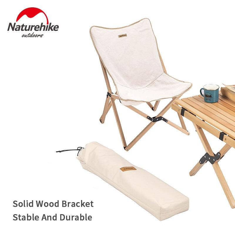 Naturehike Folding Camping Moon Chair Wooden Ultralight Portable Solid Beech Wood Oxford Cloth Glamping Chair Steady Outdoor Travel Daily Leisure