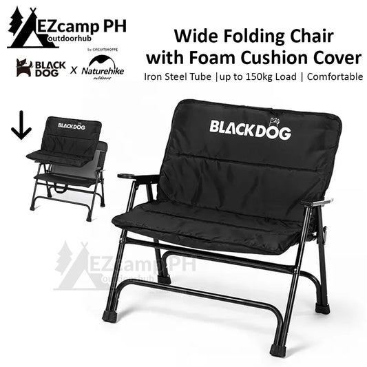 BLACKDOG by Naturehike Black Wide Folding Camping Chair with Foam Cushion Cotton Seat Cover Load up to 150kg Portable Foldable Outdoor