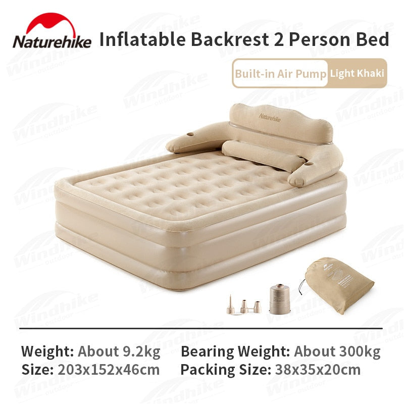 Naturehike Air Inflatable Heightened Double Bed Mattress with Backrest PVC Quick Inflate with Optional Pump 2 Person Camping Glamping Portable Tent Sleeping Pad Mat 46cm High 300KG Max Load Nature Hike