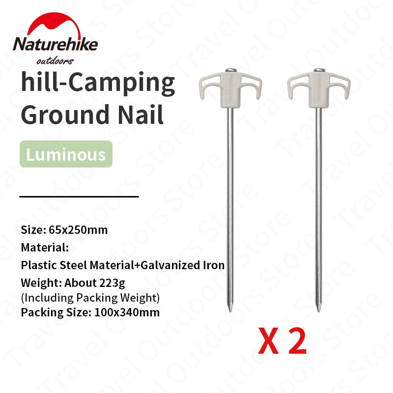 Naturehike HILL Series 2pcs 25cm Peg Ground Nails Stakes Set Camping Tent Accessories Black Orange Luminous Glow in the Dark White Steel Iron