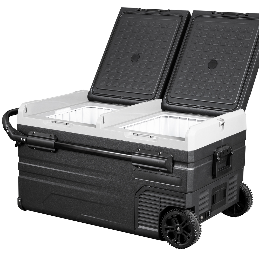 ALPICOOL TWW Series TWW75 75L 12V 24V DC Car RV Dual Zone 2 Door Wheel Trolley Portable Camping Refrigerator LG Compressor Cooler Ref Fridge Freezer