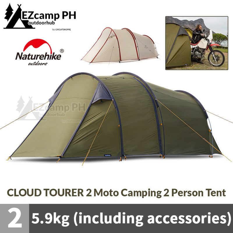 Naturehike Cloud Tourer 2 Ultralight Motorcycle 2 Person Camping Travel Tent Portable Outdoor Motocamping Waterproof Tunnel Tent Moto Motor Shelter