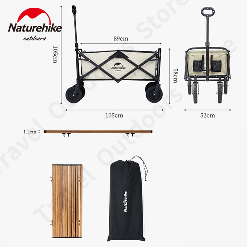 Naturehike Outdoor Portable Carrying Light Trolley Foldable Carry Camping Push Cart with Tabletop Collapsible Folding 4 Wheel Utility Luggage Wagon