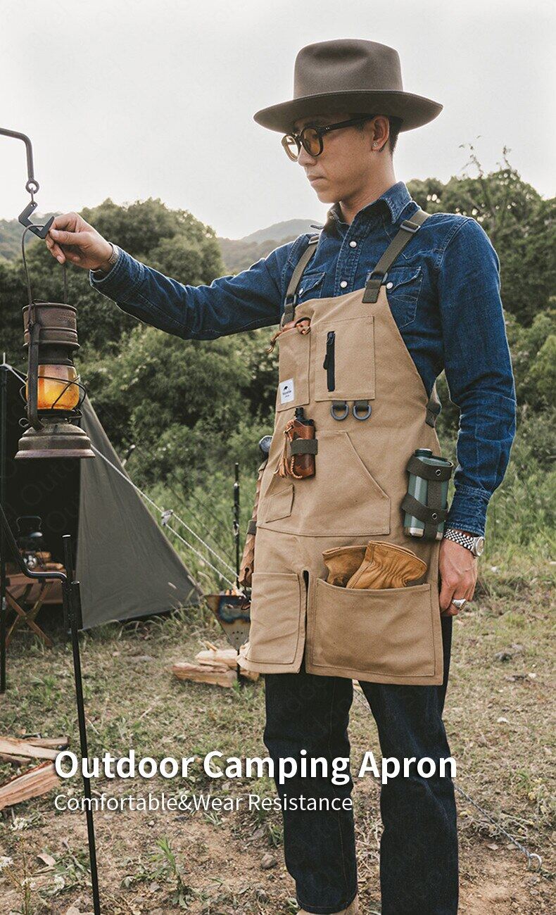 Naturehike Outdoor Storage Tool Apron 350g Ultralight Canvas Unisex Work Apron Camping Picnic BBQ Kitchen With Tool Pockets Water and Dirt Resistant