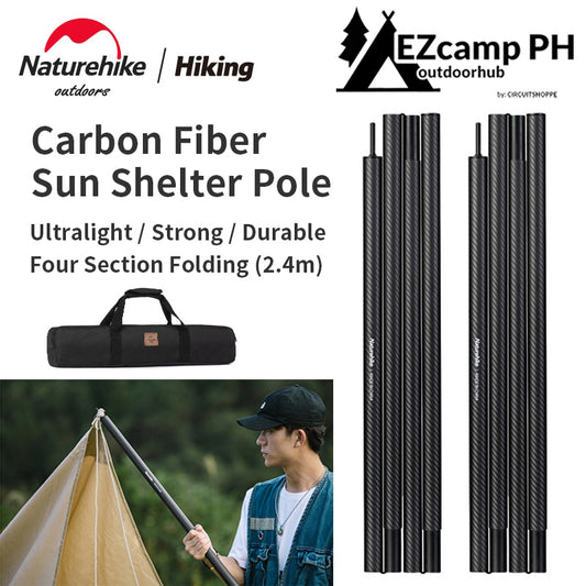 Naturehike Ultralight 2pcs Set 2.4m Carbon Fiber Awning Canopy Tarp Tent Poles with Storage Bag Premium 550g each Pole Durable 4 Section Folding