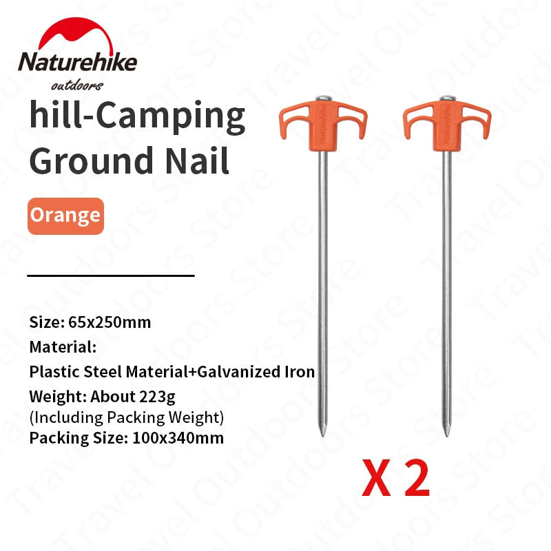 Naturehike HILL Series 2pcs 25cm Peg Ground Nails Stakes Set Camping Tent Accessories Black Orange Luminous Glow in the Dark White Steel Iron