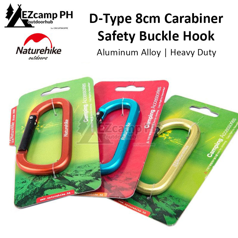 Naturehike Outdoor D Type 8cm Carabiner Camping Tent Accessories Hooks Fast Hanging Multi-Functional Aluminum Alloy Hang Safety Buckle Key Chain