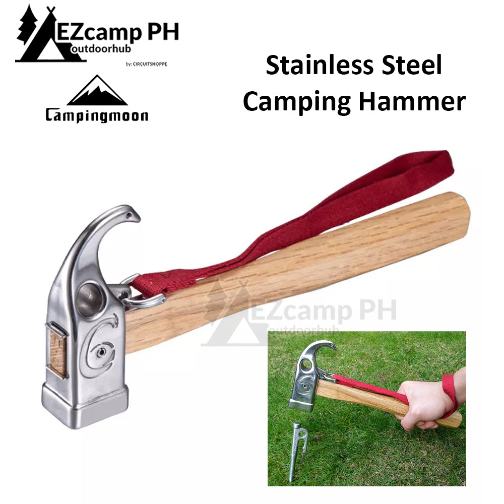 CAMPINGMOON C6 Stainless Steel Peg Stakes Ground Nail Camping Multi Purpose Hammer Tent Survial Tool Outdoor Heavy Duty Wooden Wood Mallet