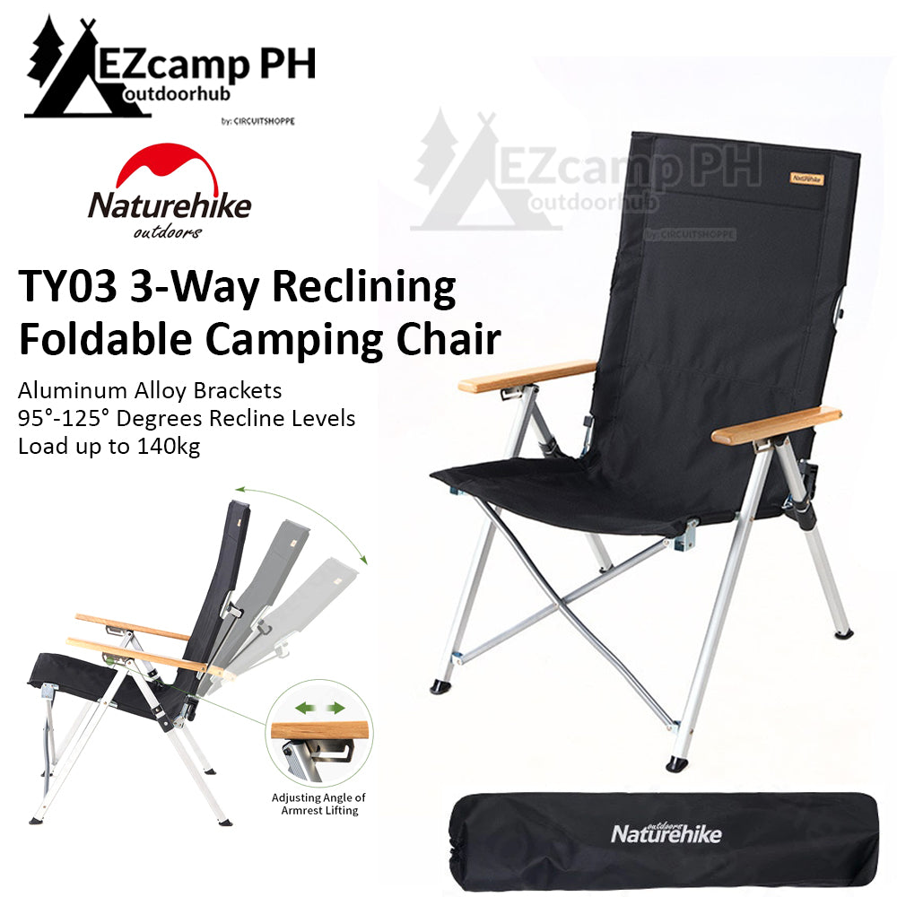 Naturehike TY03 Folding Outdoor Beach Chair 3 Way Recline 95°-125° Adjustable Backrest with Armrest Chair Aluminum Pipe Support Camping Reclining